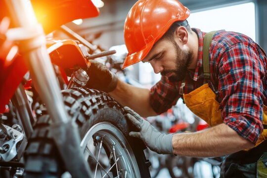 Motorcycle Repair in Modern Workshop Setting - Powered by Adobe