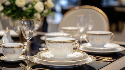 Opulent Gold-Rimmed Porcelain Dinnerware Set