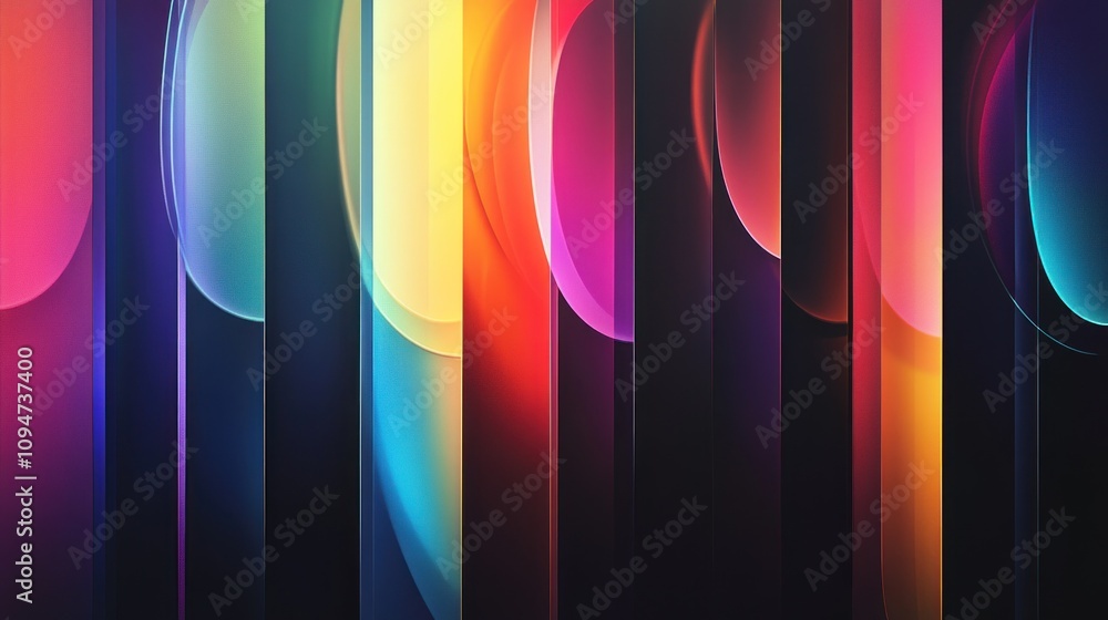 Poster a series of abstract shapes, each filled with a different bright gradient.