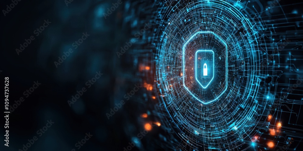 Poster anti-tracking concept. a digital illustration depicting a secure lock surrounded by binary data, sym