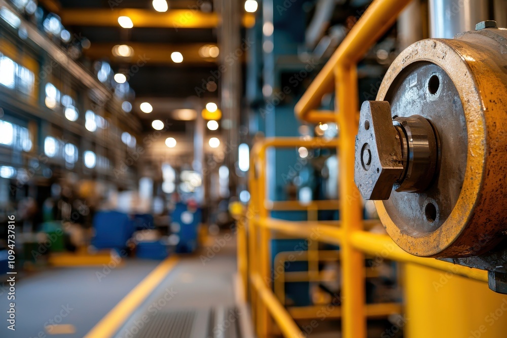 Poster image of a close-up shot of a machine component being fixed in a modern industrial setting, highligh