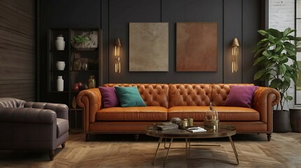 Luxury Modern Living Room with Chesterfield Sofa and Contemporary Decor