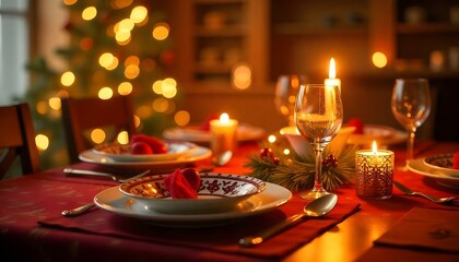 Traditional Christmas dinner table.