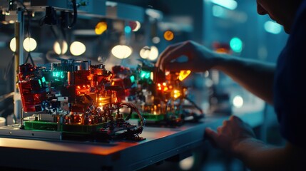 Technician Assembling Car Components in Studio Lighting