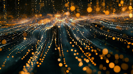 Obraz premium Sparkling golden particles create a mesmerizing flow against a dark background