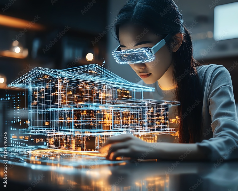 Leinwandbilder techsavvy professional showcasing holographic house models, immersive iot visualizations, and sleek,