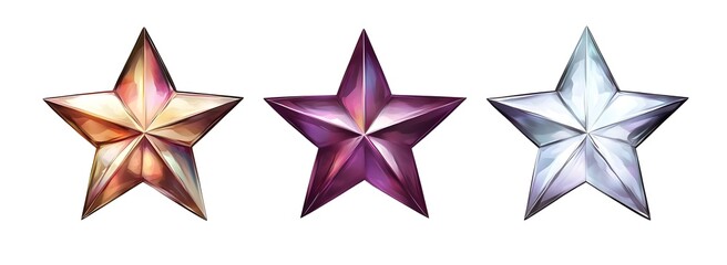 Obraz premium Three Distinct Crystal Stars in White and Vibrant Colors Showcasing Unique Designs and Textures, Ideal for Decorative or Artistic Purposes in Various Creative Projects