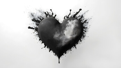 Abstract burning black heart on white background