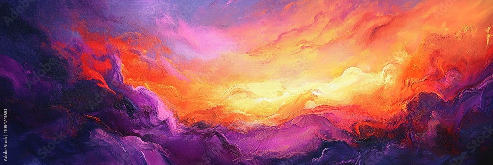 Poster breathtaking sunset sky ablaze with vibrant oranges pinks and purples wispy clouds add depth and tex