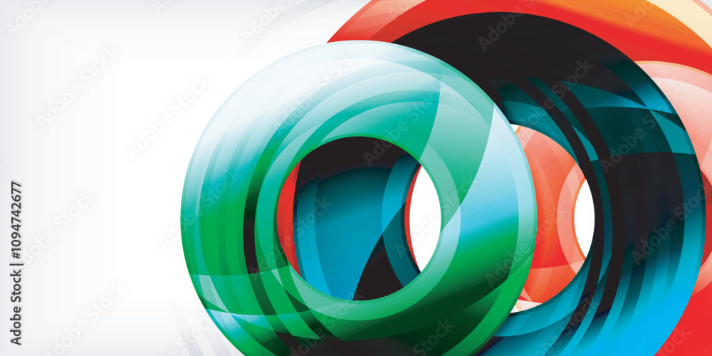 Poster bright colorful circles with light effects. abstract background