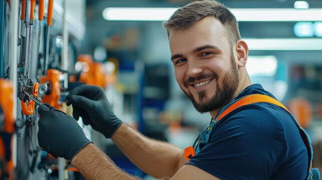 Cyclist Repairing Bike in Bright Garage with Tools
