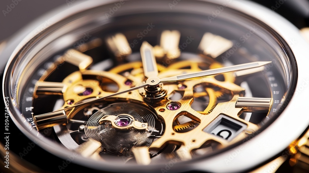 Poster close-up of an intricate mechanical watch with detailed gears and elegant design showcasing the art 