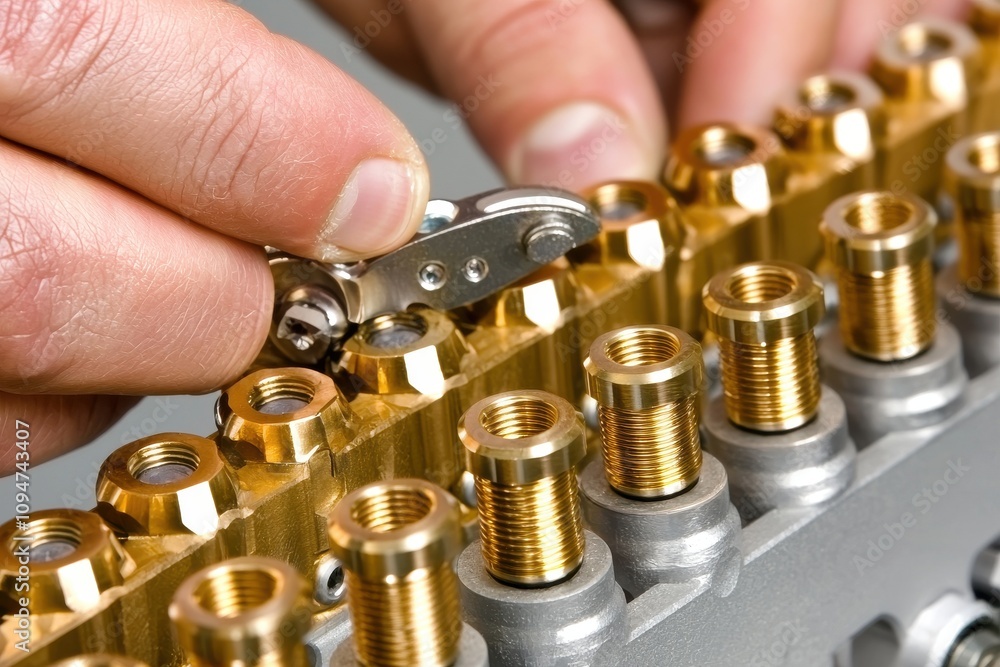 Poster close-up of hands using wrench on mechanical components