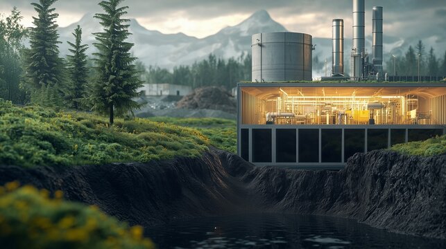 Industrial plant amidst nature, highlighting co2 sequestration efforts.