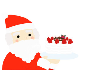 デコレーションケーキを持つかわいいサンタクロースのイラスト素材