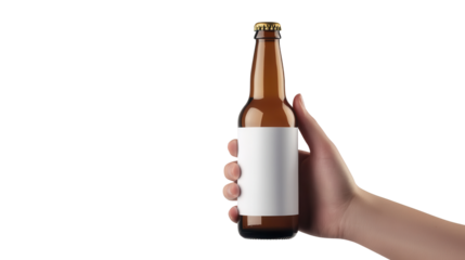 Hand holding beer bottle beverage isolated on transparent background