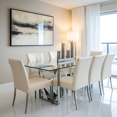 Modern dining experience contemporary apartment interior design urban setting bright atmosphere elegance in minimalism