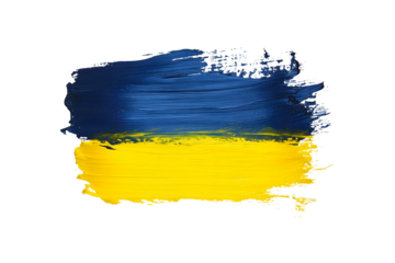 ukrainian flag painted using brush isolated over white (transparent) background; simple ukraine country sybol