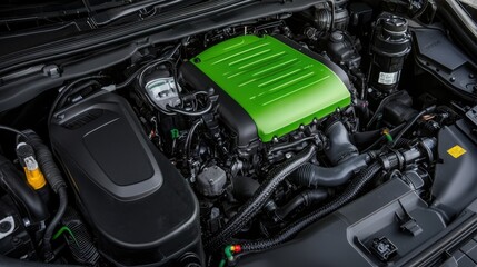 Fototapeta premium Innovative Hybrid Engine Bay Showcasing Friendly Design and Cutting-Edge Technology for Enhanced Performance and Efficiency