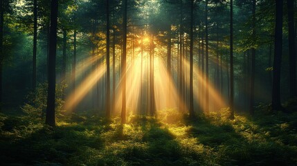 Naklejka premium Sunbeams Through the Trees