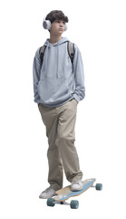 Teenager posing with a skateboard