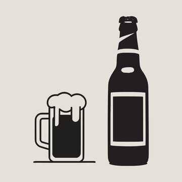 black beer bottle and mug clip art preview