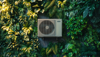 Air conditioner among green plants, eco friendly generated.AI