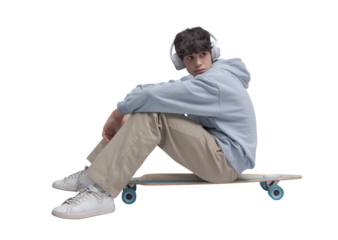 Teenager posing with a skateboard