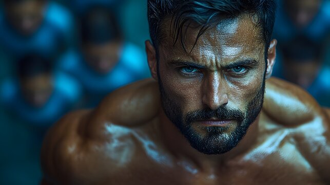 Fitness instructor coaching a group of clients in a boot camp style session, vibrant and motivating - Powered by Adobe