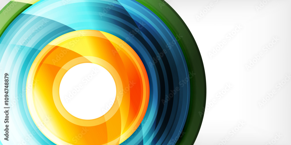 Poster bright colorful circles with light effects. abstract background