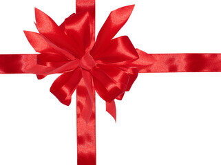 Tied bow made of red silk ribbon on an isolated background, decor for a gift