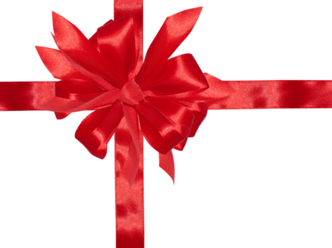 Tied bow made of red silk ribbon on an isolated background, decor for a gift