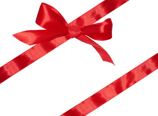 Tied bow made of red silk ribbon on an isolated background, decor for a gift