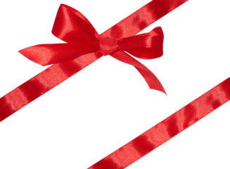 Tied bow made of red silk ribbon on an isolated background, decor for a gift