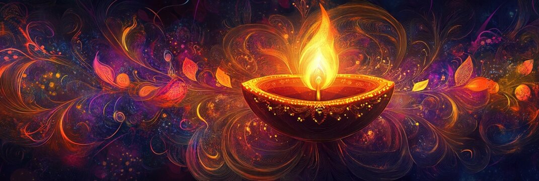 Día Candle, Festive card for Diwali celebration, Wide Banner