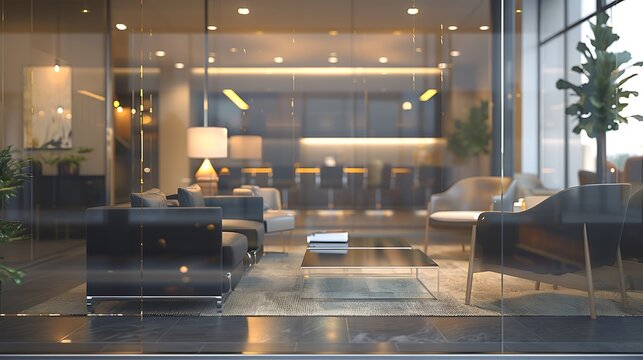 A high-end transparent image of a sophisticated business lounge with contemporary decor, suitable for corporate events. 32k, full ultra HD, high resolution