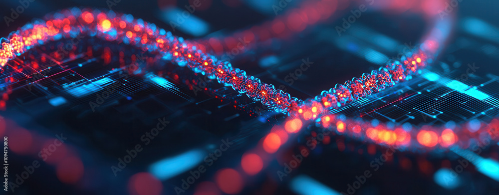 Poster artificial intelligence medical research and innovative solutions. digital representation of dna str