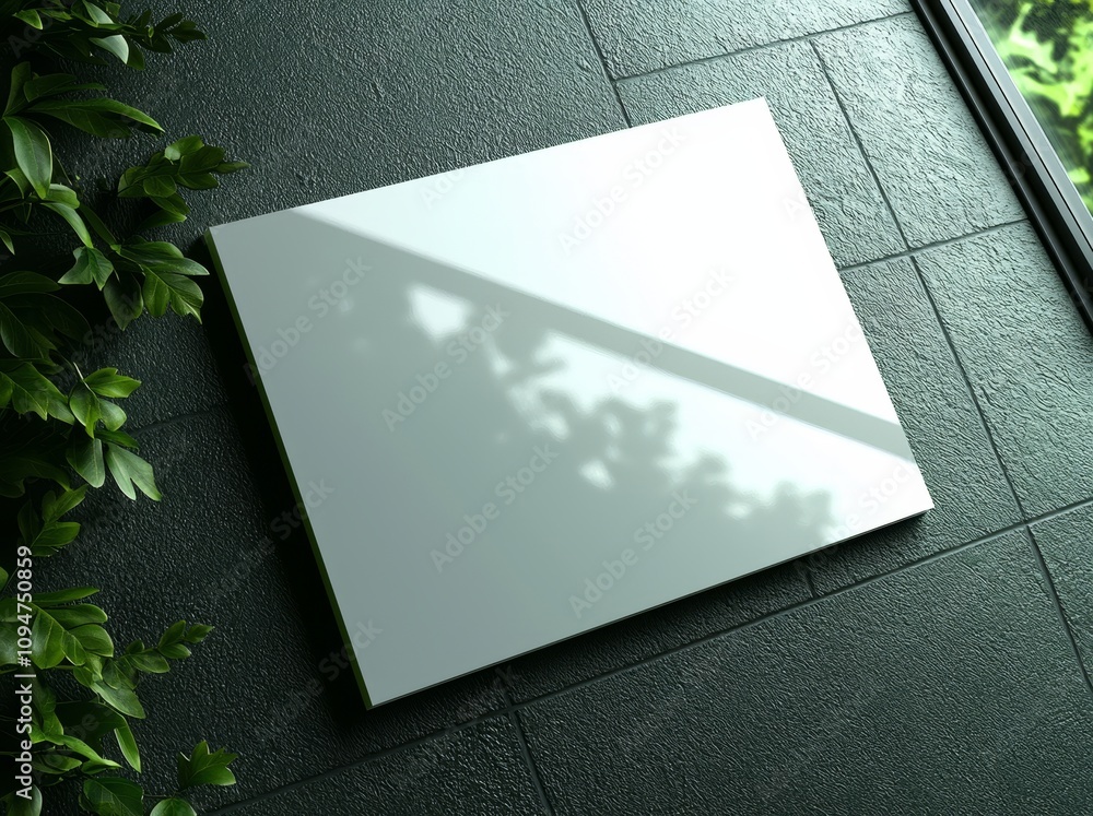 Poster a white vertical rectangle poster mockup, showcasing empty space and subtle hawthorn leaf shadows, a
