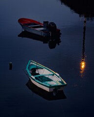 Traditional fishing rowboat in Finisterre harbor, in the Galician coast, Northern Spain