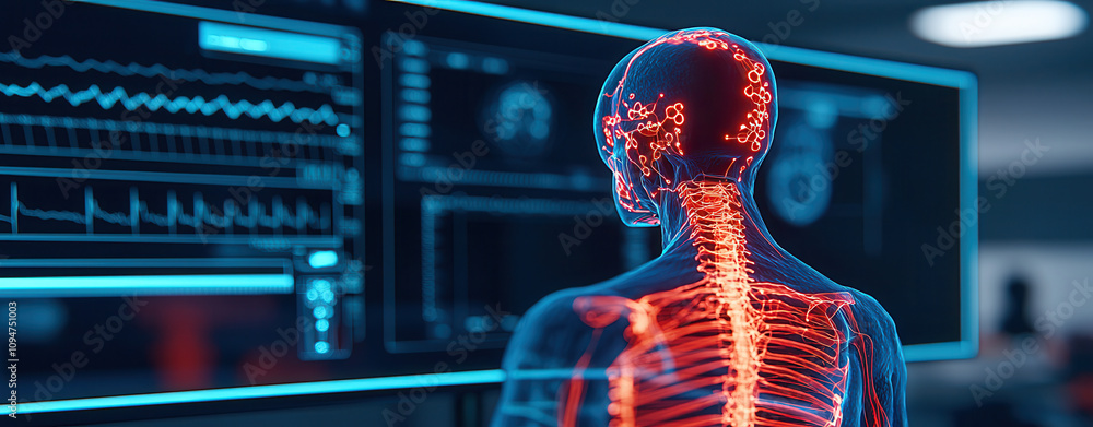Poster artificial intelligence medical research and innovative solutions. digital representation of human s