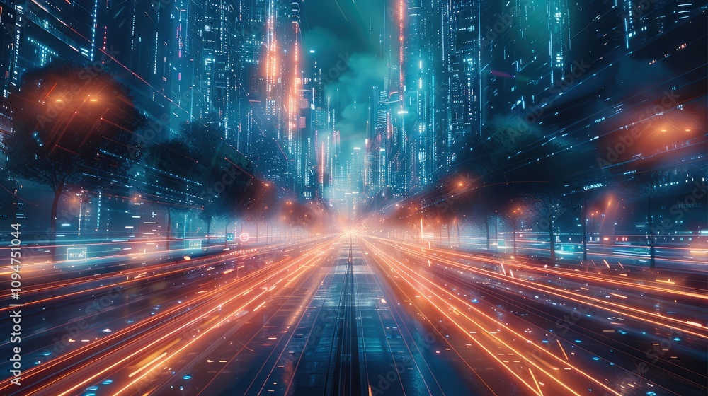 Canvas Prints futuristic road with codes begin.