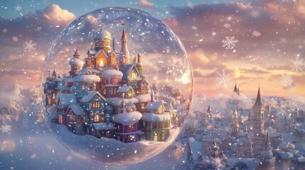 Schneekugel mit märchenhafter Winterstadt