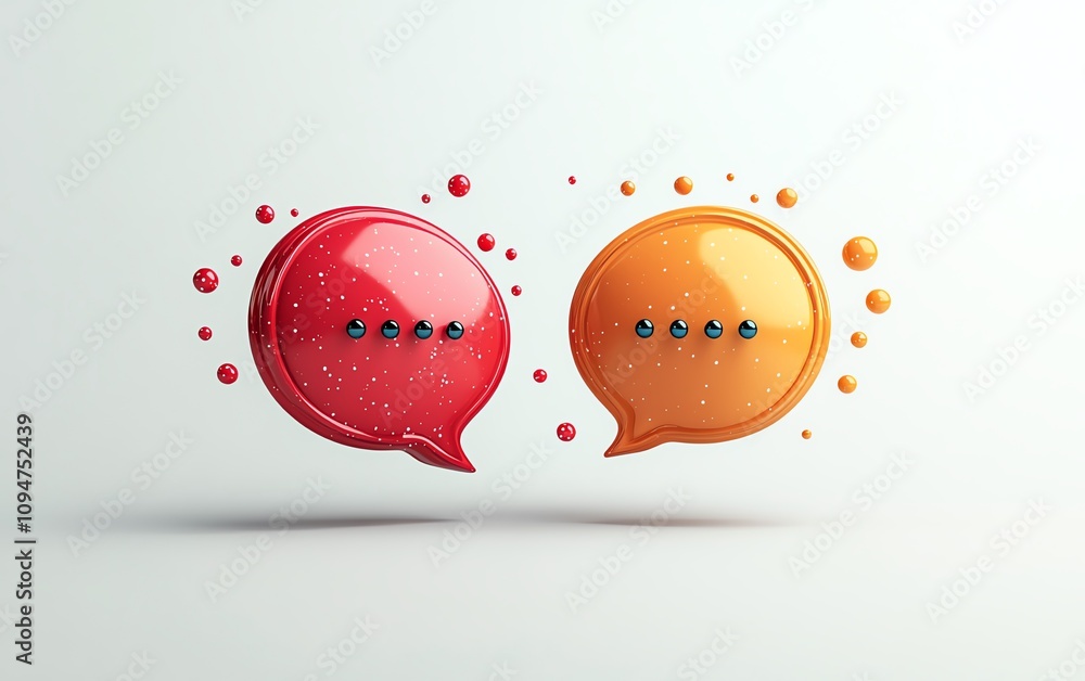 Poster 3d rendering of speech bubbles with dots on a white background, representing communication, dialogue