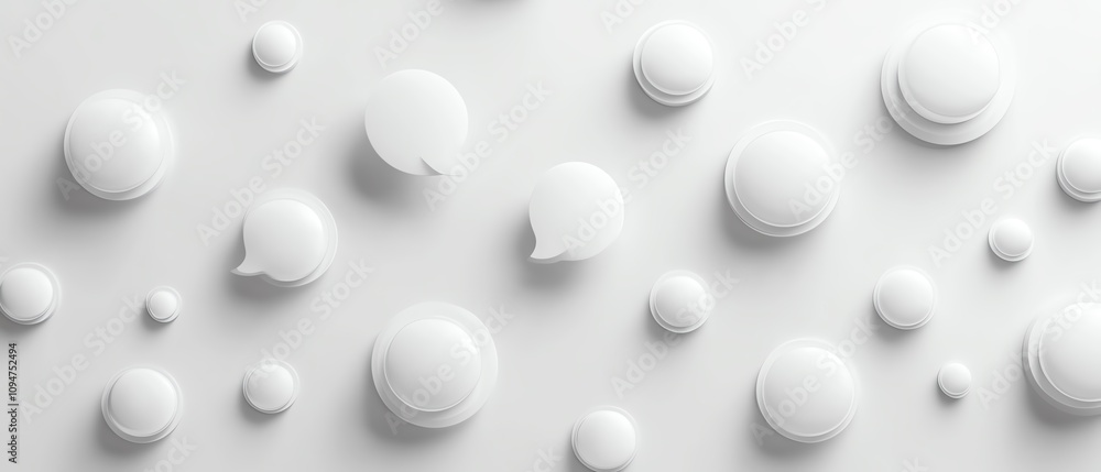 Poster 3d rendering of speech bubbles with dot patterns on a white background, illustrating communication, 