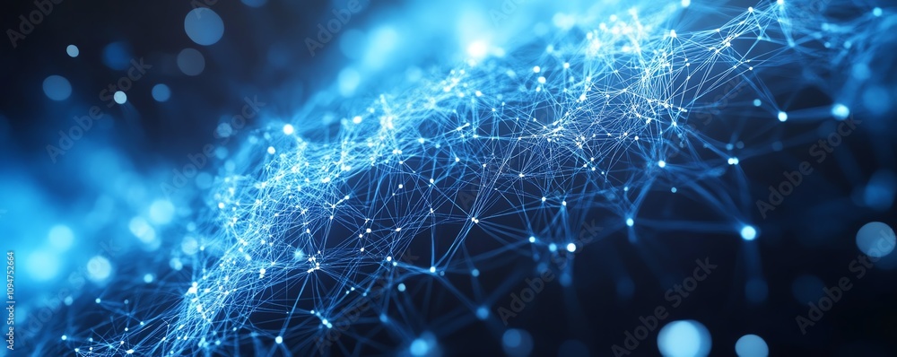 Poster blue world map with interconnected lines and nodes on a white background, 3d rendering, representing