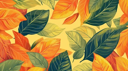 Some leaves have solid fills with thin outlines in contrasting colors.