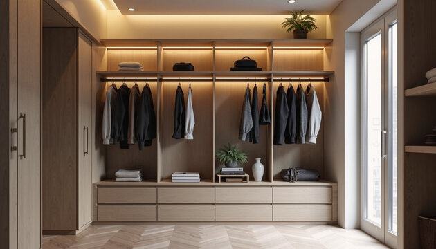 Decluttering a wardrobe for a fresh start in a stylish modern space