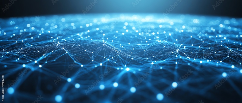 Poster blue world map with lines and nodes interconnected, 3d rendering on a white background, representing