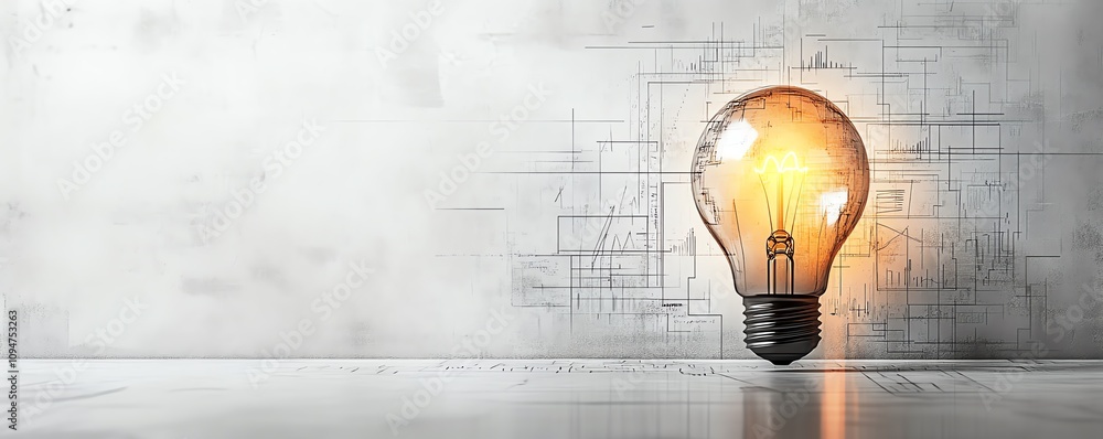 Aufkleber light bulb with business sketches and charts on a white background, 3d rendering, representing creat