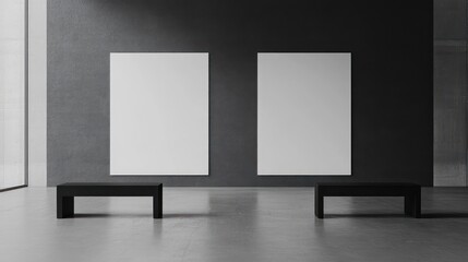 Modern Gallery Interior with Blank Canvases and Minimalist Benches
